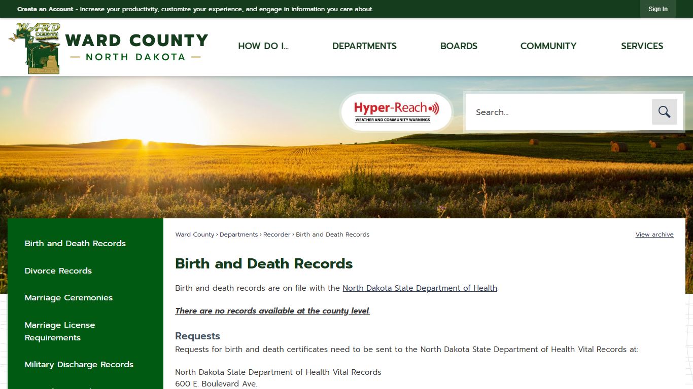 Birth and Death Records - Ward County, North Dakota